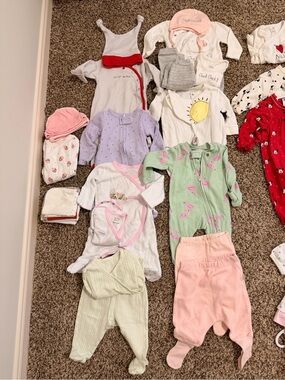 Carter's Baby One-Piece Footies Lot in Pink, Green, Lavender, White, Red